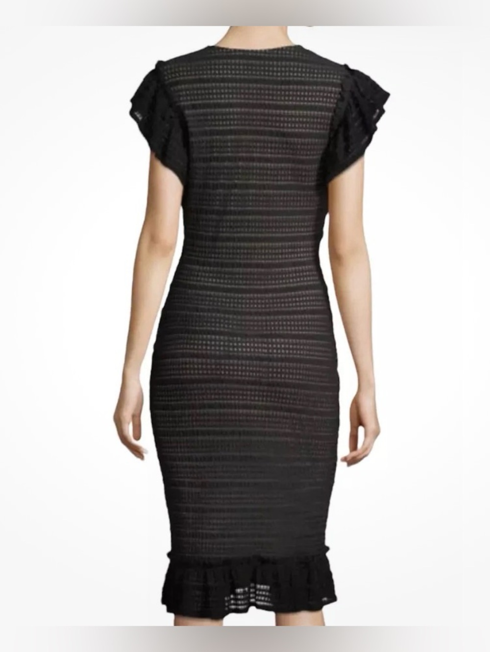 Max Studio Black Lace Flutter Sleeve High Waist V Neck Bodycon Dress Size L - Picture 2 of 11
